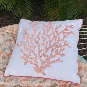Pink coral embroidery throw pillow